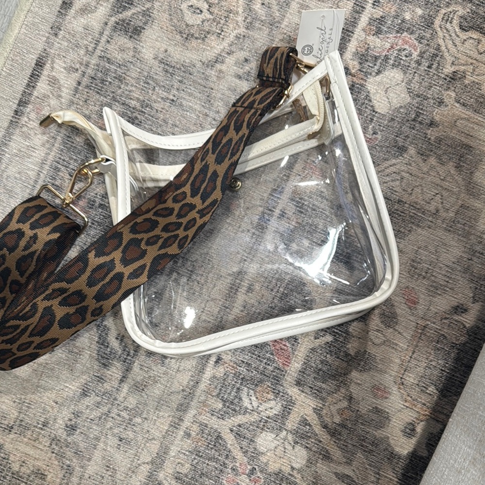 Clear White Bag with Leopard Strap
